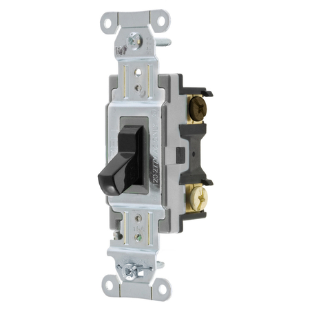 HUBBELL WIRING DEVICE-KELLEMS Switches and Lighting Controls, Toggle Switch, Commercial Grade, Four Way, 15A 120/277V AC, Back and Side Wired, Black CSB415BK